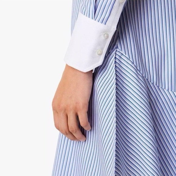 TORY BURCH Cora Cotton Shirt Dress Tunic Blue White Pinstripe Button Down 4 - Picture 3 of 11